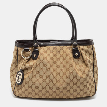 Gucci Beige/Ebony GG Canvas and Leather Medium Sukey Tote