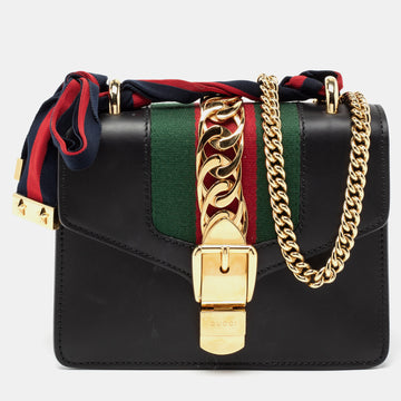 Gucci Black Leather Small Web Sylvie Shoulder Bag