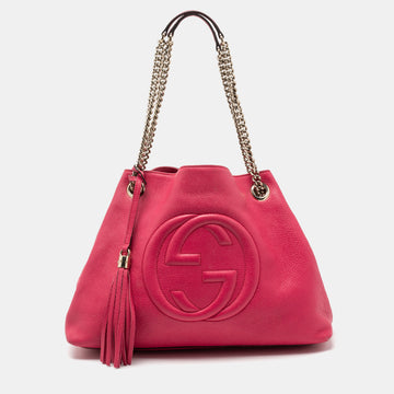 Gucci Fuchsia Pebbled Leather Medium Soho Chain Tote