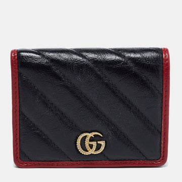 Gucci Black Diagonal Quilt Leather Torchon GG Marmont Compact Wallet