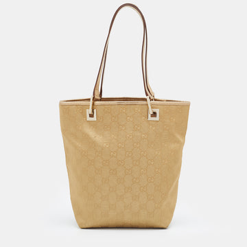 Gucci Gold GG Canvas and Leather Tote