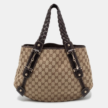 Gucci Beige/Black GG Canvas And Leather Pelham Tote