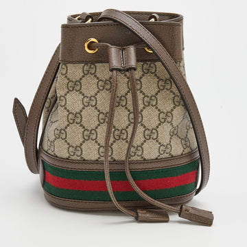 Gucci Beige/Taupe GG Supreme Canvas and Leather Web Ophidia Bucket Bag