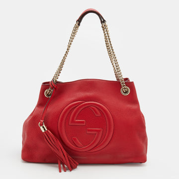 Gucci Red Grained Leather Medium Soho Chain Tote
