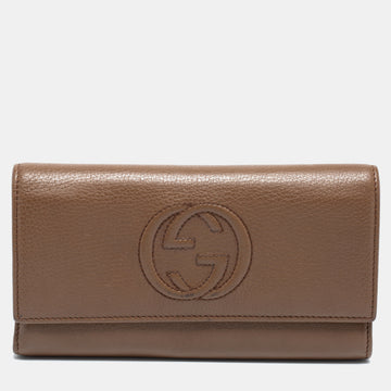 Gucci Brown Leather Soho Flap Continental Wallet