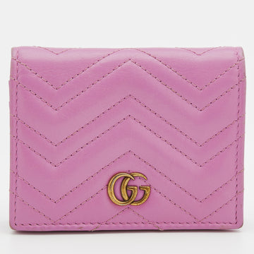 Gucci Pink Matelasse Leather GG Marmont Card Case