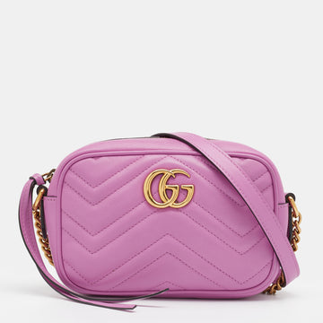 Gucci Pink Matelasse Leather Mini GG Marmont Camera Bag