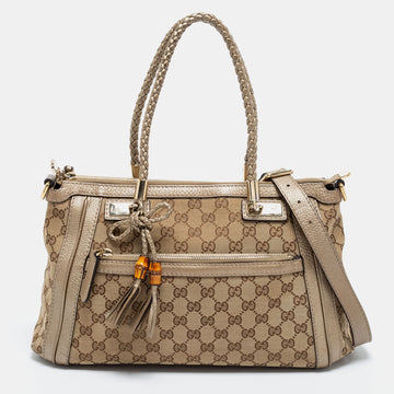 Gucci Beige/Gold GG Canvas and Leather Small Bella Tote