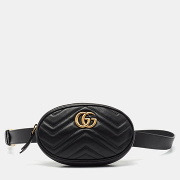 Gucci Black Quilted Leather GG Marmont Belt Bag