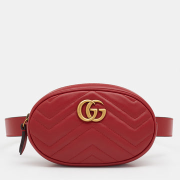 Gucci Red Matelasse Leather GG Marmont Belt Bag