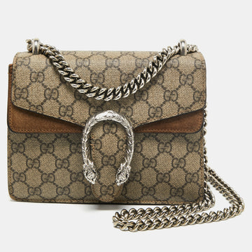 Gucci Beige GG Supreme Canvas and Suede Mini Dionysus Shoulder Bag