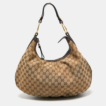 Gucci Beige/Brown GG Canvas and Leather Medium Interlocking G Hobo