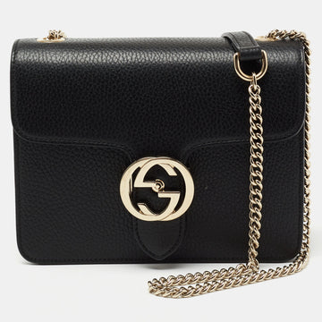 Gucci Black Leather Dollar Interlocking G Crossbody Bag