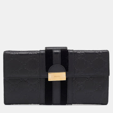 Gucci Black Guccissima Leather Bifold Flap Long Wallet