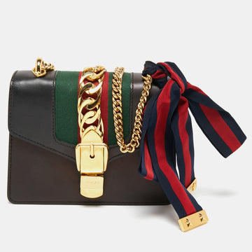 Gucci Black Leather Mini Sylvie Chain Shoulder Bag