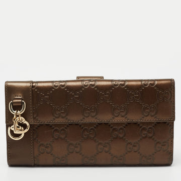 Gucci Brown Guccissima Leather Heart Charm Continental Wallet