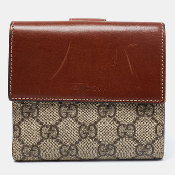 Gucci Brown/Beige GG Supreme Canvas and Leather French Wallet