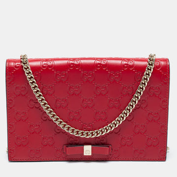 Gucci Red Guccissima Leather Flap Wallet on Chain