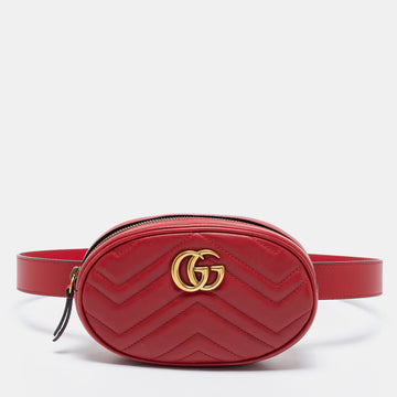 Gucci Red Matelasse Leather GG Marmont Belt Bag