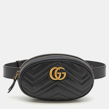 Gucci Black Matelasse Leather GG Marmont Belt Bag