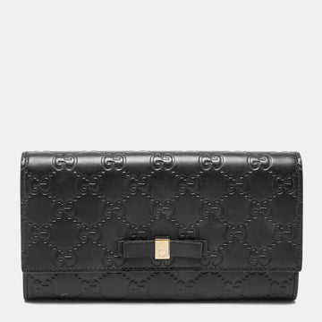 Gucci Black Guccissima Leather Bow Flap Continental Wallet