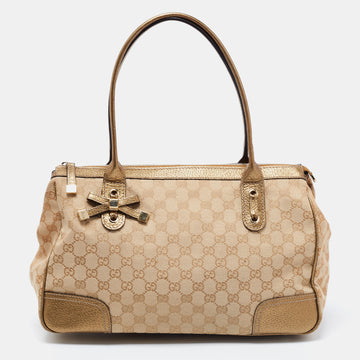 Gucci Beige/Gold GG Canvas And Leather Princy Tote