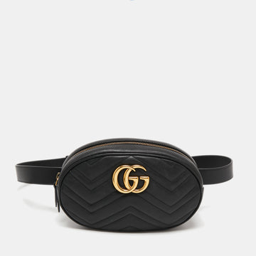 Gucci Black Matelasse Leather GG Marmont Belt Bag