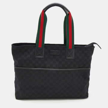 Gucci Black GG Canvas Web Large Diaper Tote