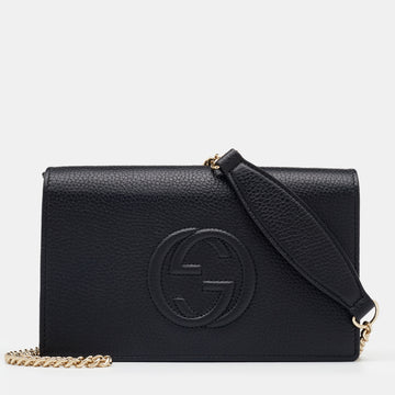 Gucci Black Pebbled Leather Soho Wallet On Chain