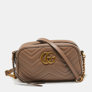 Gucci Beige Matelasse Leather Small GG Marmont Shoulder Bag