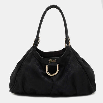 Gucci Black GG Canvas and Leather Large D-Ring Hobo