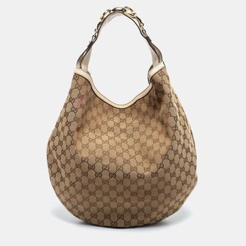 GUCCI Beige/Off White GG Canvas and Leather Horsebit Catena Hobo