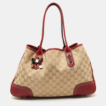 Gucci Beige/Red GG Canvas and Leather Princy Tote