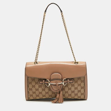 Gucci Beige GG Canvas and Leather Medium Emily Chain Shoulder Bag