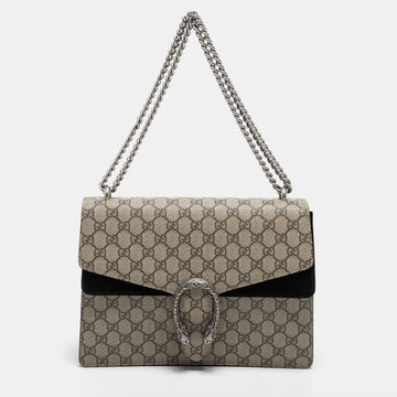 Gucci Beige/Black GG Supreme Canvas and Suede Medium Dionysus Shoulder Bag