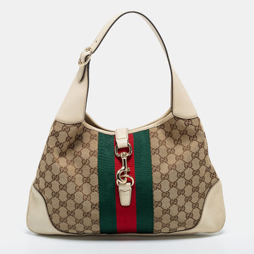 Gucci Beige GG Canvas and Leather Web Jackie O Bouvier Hobo