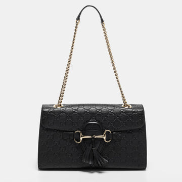 Gucci Black Guccissima Leather Medium Emily Shoulder Bag