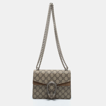 Gucci Beige/Brown GG Supreme Canvas and Suede Mini Dionysus Shoulder Bag