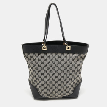 Gucci Black/Grey GG Canvas and Leather Bucket Tote