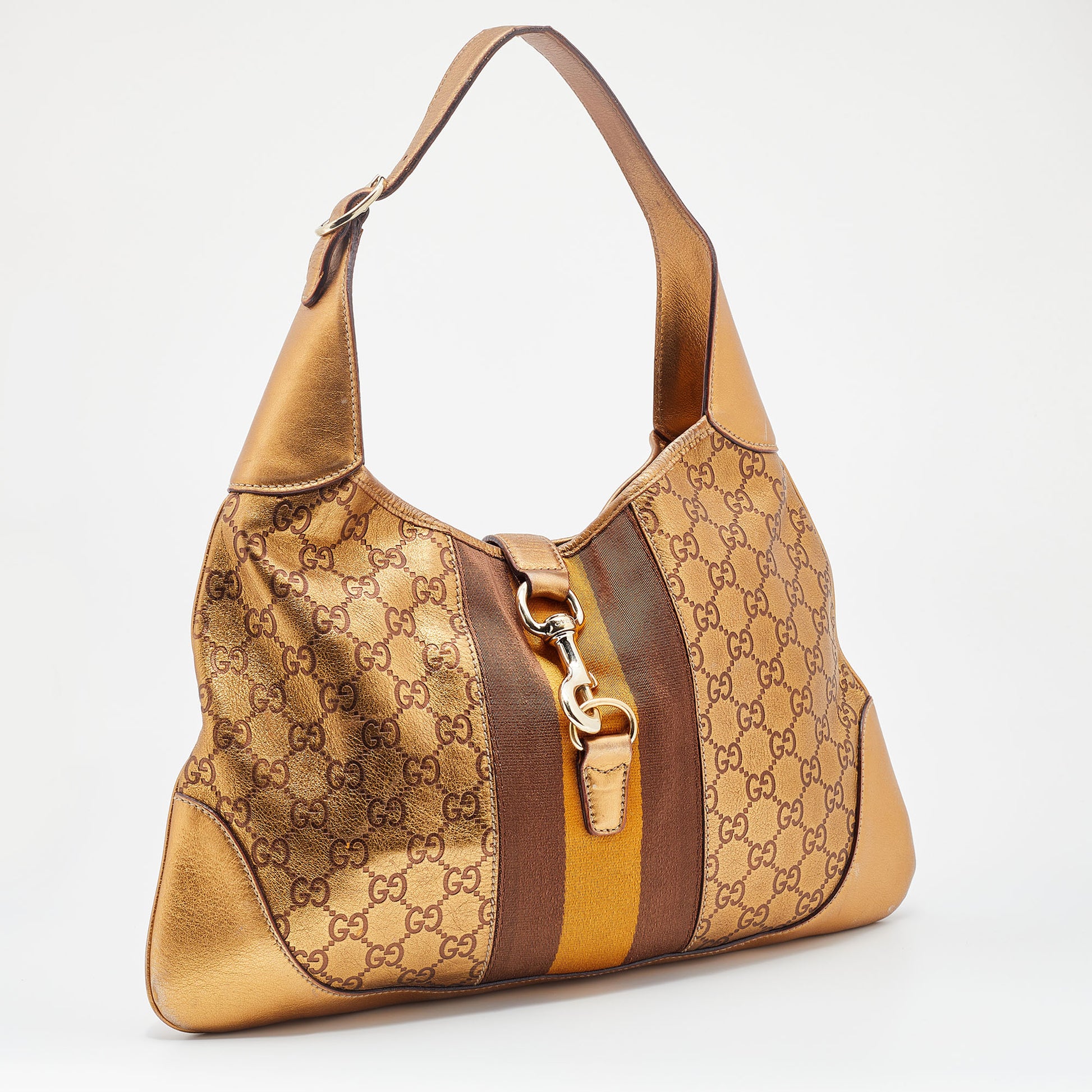 Gucci Web Jackie O Bouvier Medium Leather Hobo Bag
