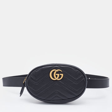 Gucci Black Matelasse Leather Leather GG Marmont Belt Bag