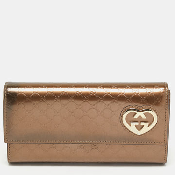 GUCCI Metallic Brown Microsima Patent Leather Lovely Heart Continental Wallet