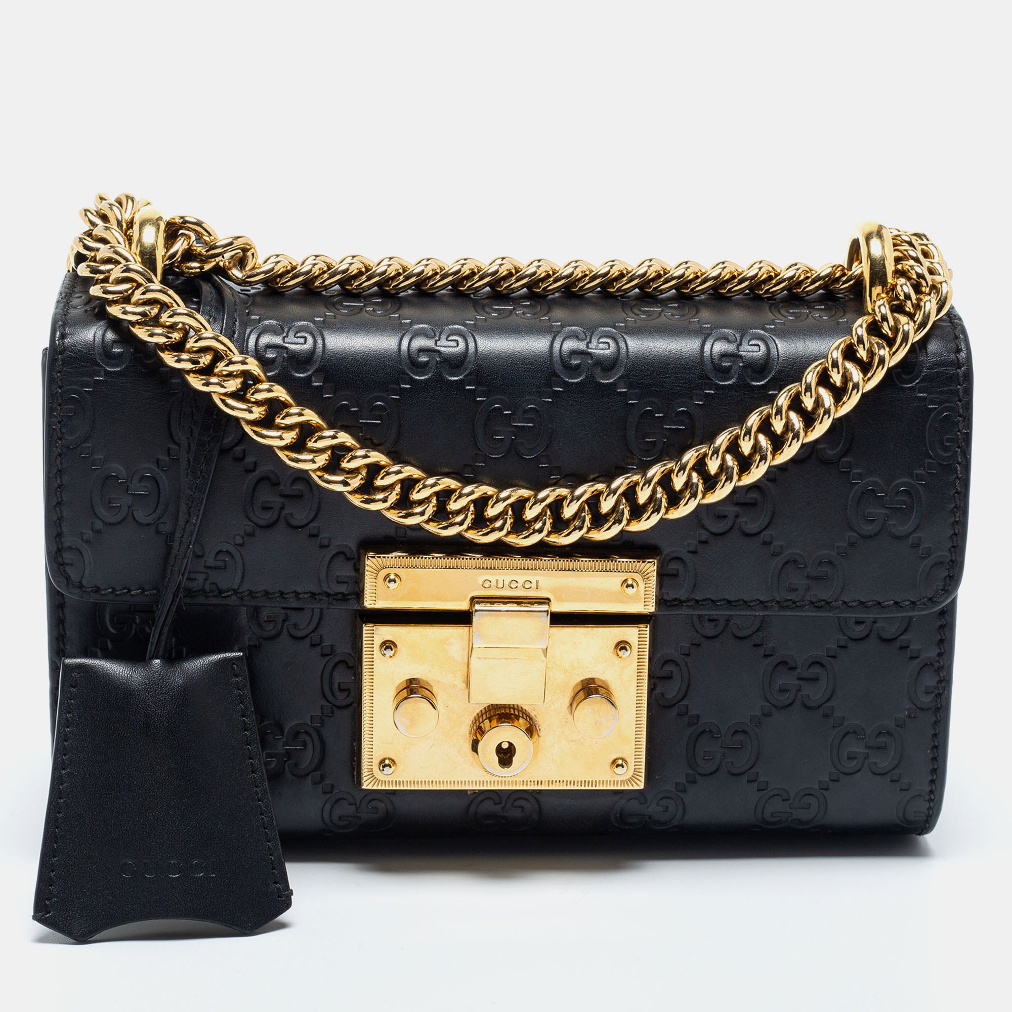 Gucci Black Guccissima Leather Small Padlock Shoulder Bag