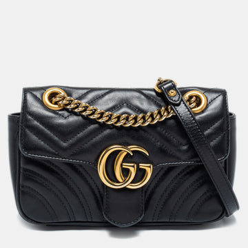 Gucci Black Matelasse Leather GG Marmont Super Small Shoulder Bag