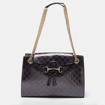 Gucci Metallic Purple Guccissima Patent Leather Large Emily Chain Shoulder Bag