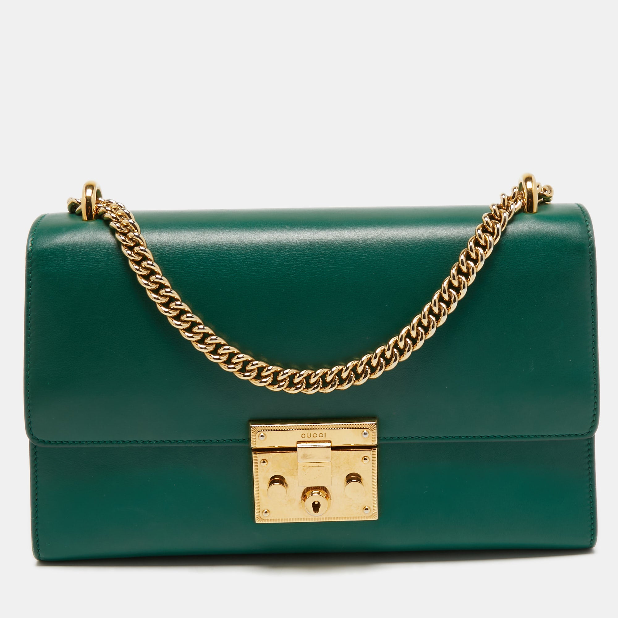 Gucci Green Leather Padlock Shoulder Bag