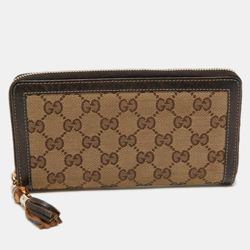 Gucci Beige/Brown GG Canvas and Leather Bamboo Tassel Zip Around Wallet