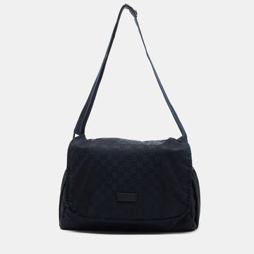 GUCCI Blue GG Nylon Messenger Diaper Bag