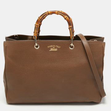 Gucci Brown Leather Large Bamboo Shopper Tote