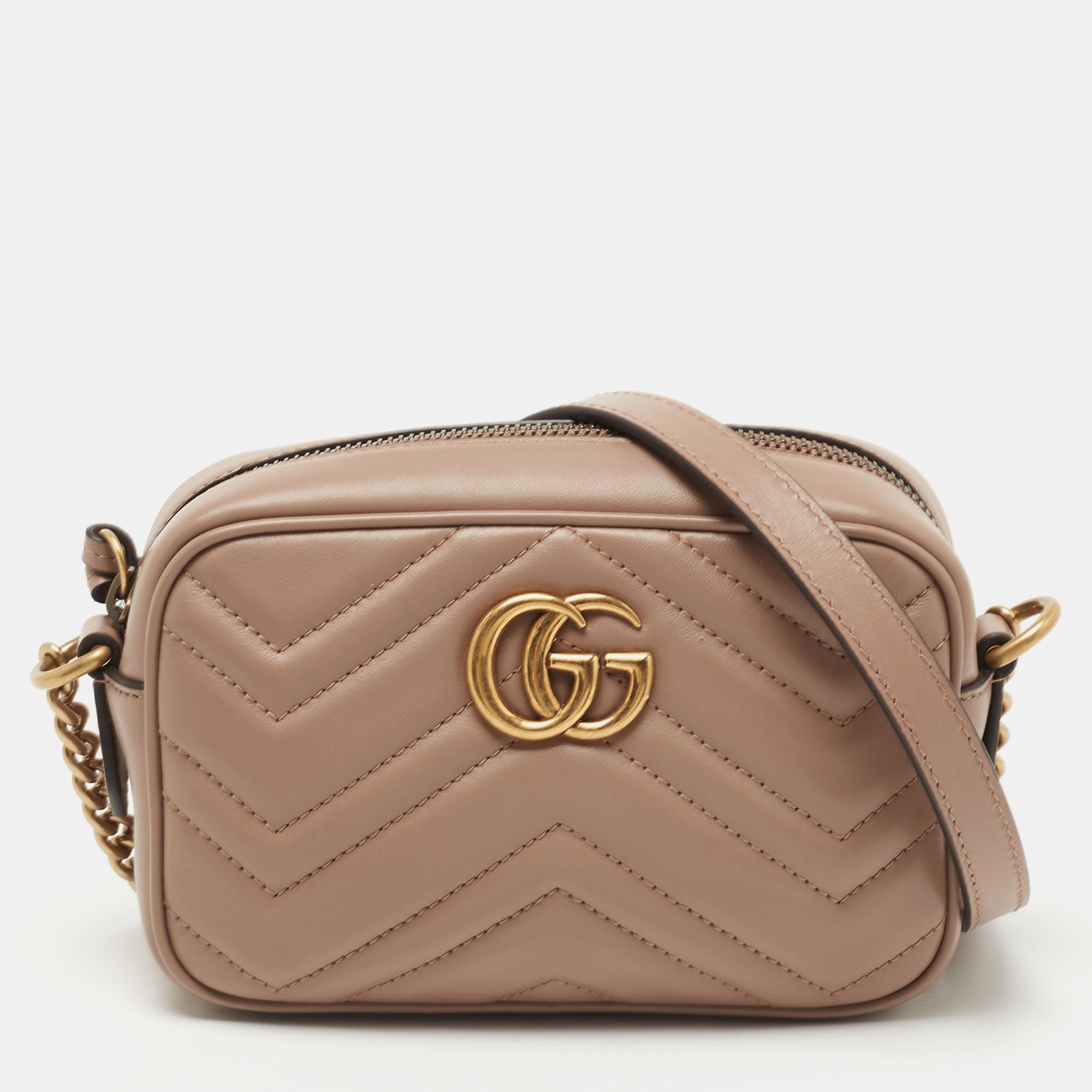 Gucci Beige Matelasse Leather Mini GG Marmont Camera Bag